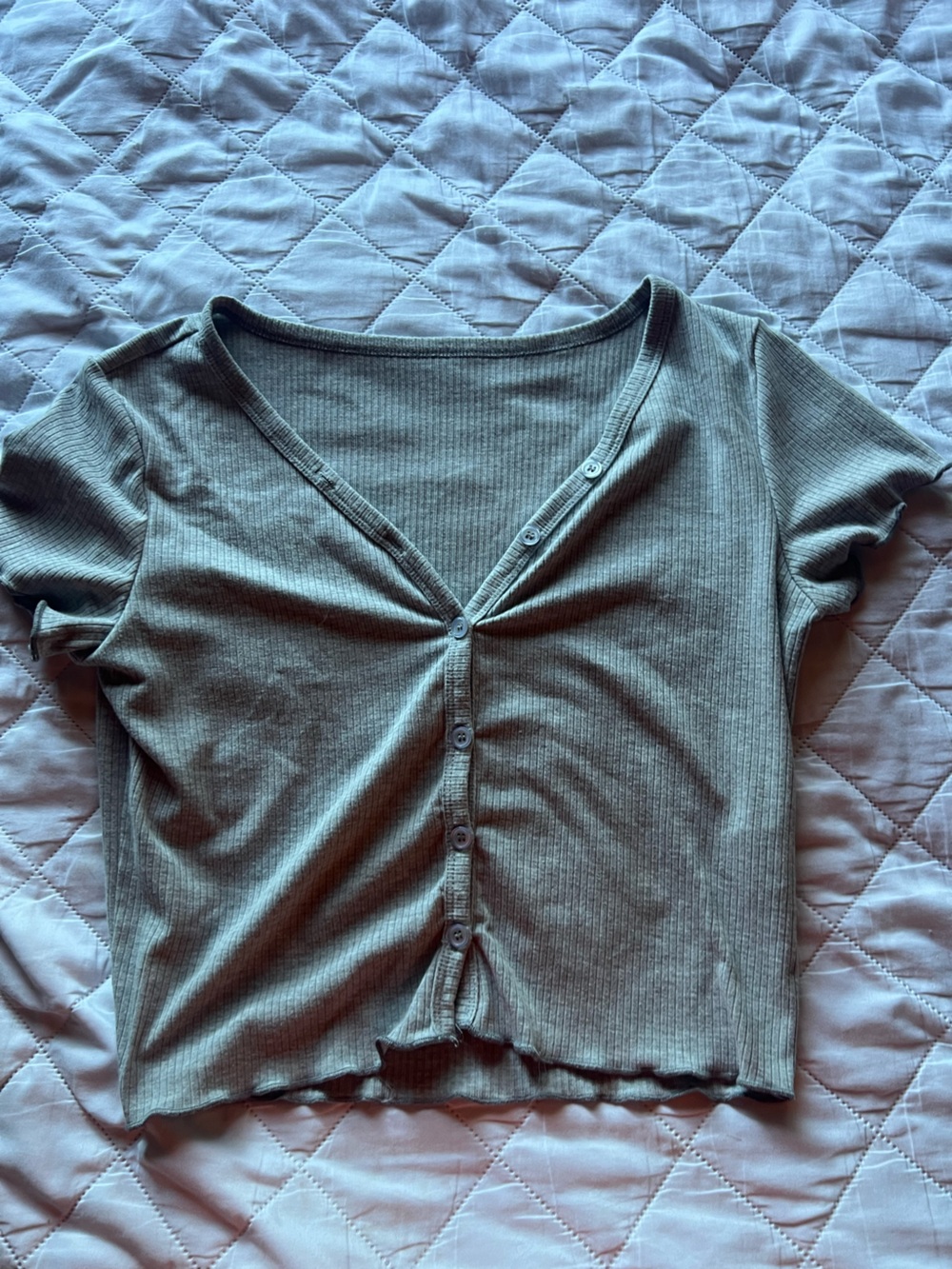 Women's Ribbed Button-Front Top in Grey